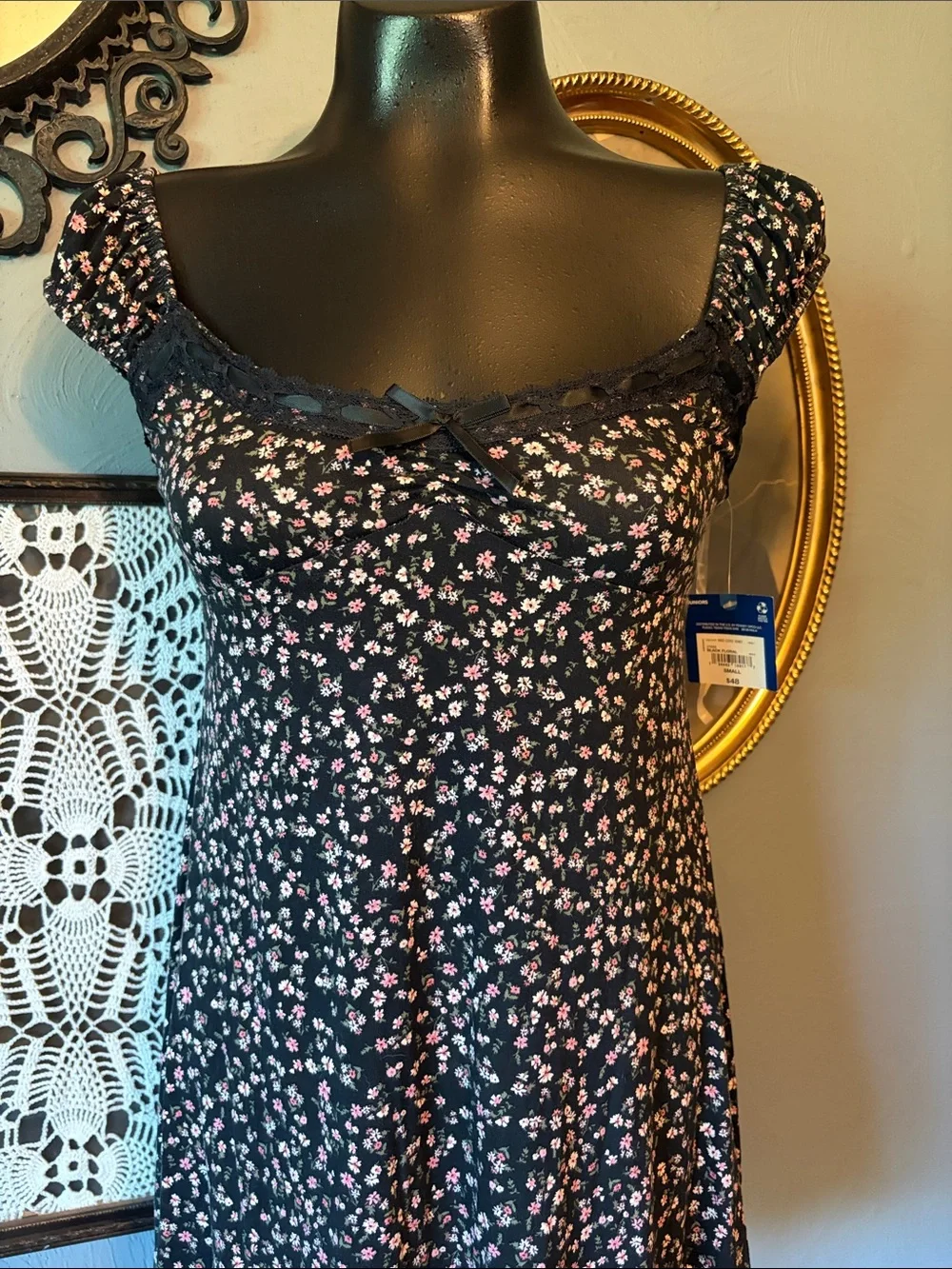 Arizona Jean Company Black Mini Dress with Pink Floral Print